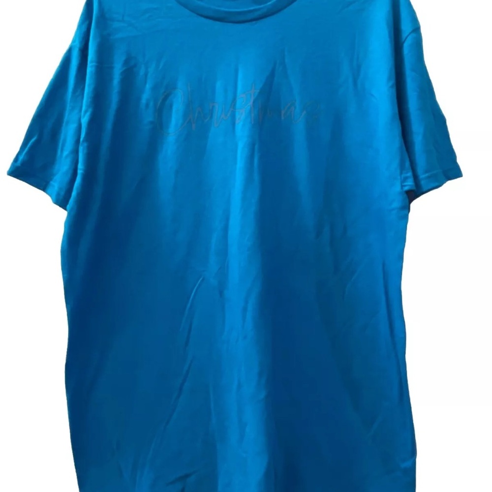 Blue Turquoise Holiday Men’s T-Shirt  (Christmas) Size Large 100% Cotton